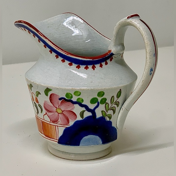 19th Century Antique Gaudy Dutch Double Rose Pattern Hand Painted Creamer Jug - Picture 2 of 16